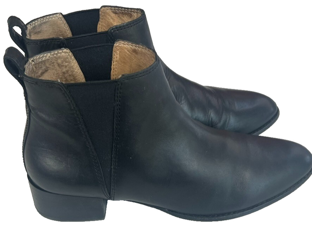 Madewell Boots Womens 10 Ankle Carina Black Leather Chelsea Pull On Almond Toe